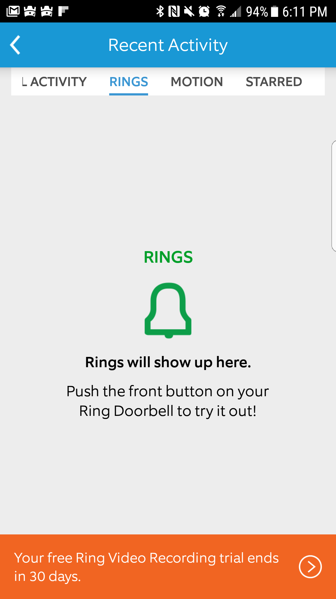 Ring Video Doorbell ring event section