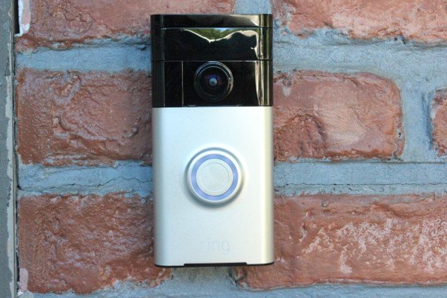Ring video doorbell mounted and waiting for a visitor
