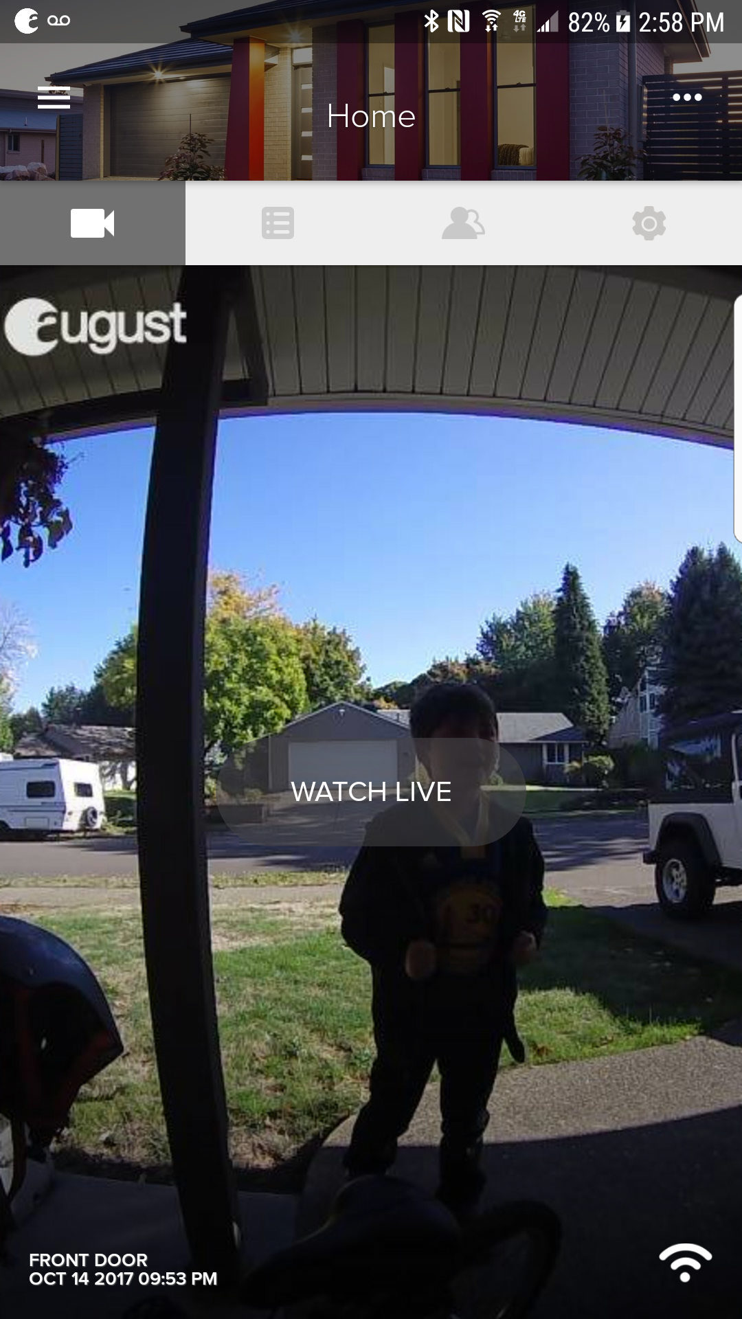 Watch Live is where you can answer the doorbell or view a live stream at any time. The background is routinely updated.