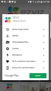 The EZVIZ app does require a lot of permissions. Most for security and to interact with the camera.